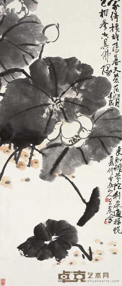 王震 壬戌(1922年)作 荷花 立轴 123×51cm